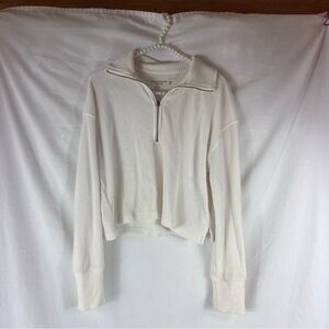 Abercrombie & Fitch White Ribbed Quarter-Zip Sweater